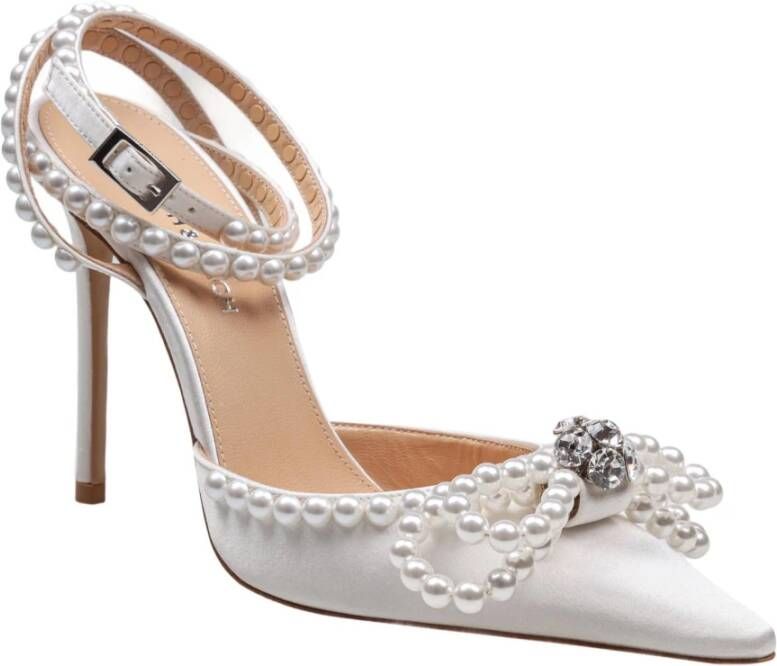 Mach & Mach Parel Strik Satijn Pumps White Dames