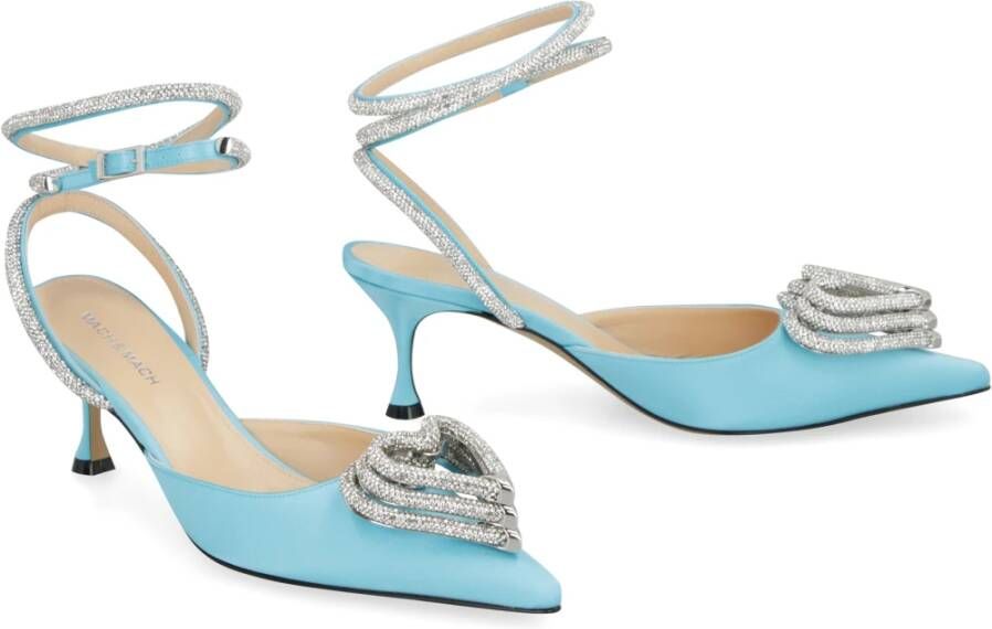 Mach & Mach Satin Slingback Pumps met Rhinestone Decoratie Blue Dames