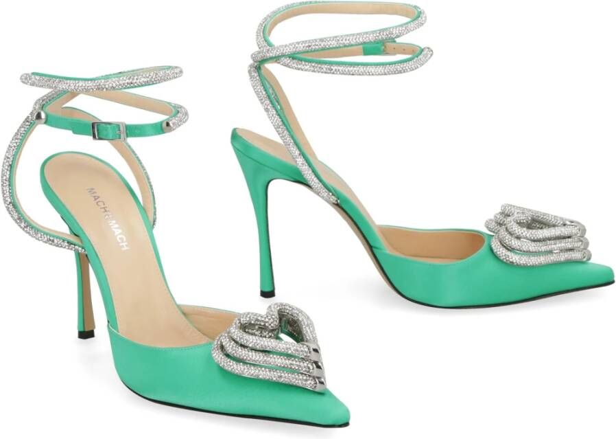 Mach & Mach Satin Slingback Pumps met Rhinestone Decoratie Green Dames