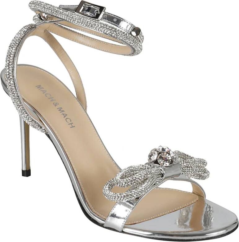 Mach & Mach Zilveren Strass Enkelband Sandalen Gray Dames