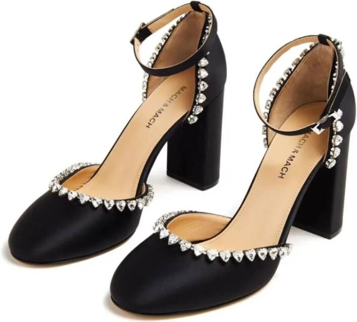 Mach & Mach Zwarte Leren Hart Kristal Pumps Black Dames