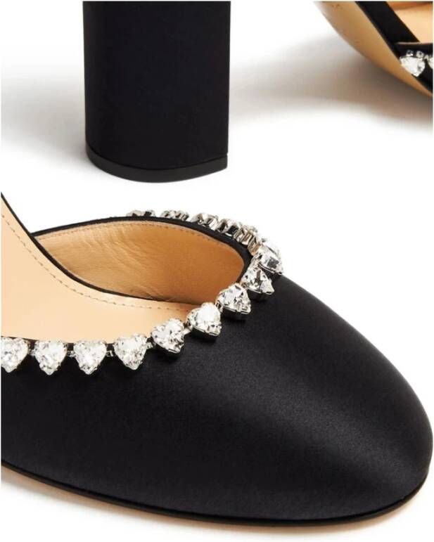 Mach & Mach Zwarte Leren Hart Kristal Pumps Black Dames