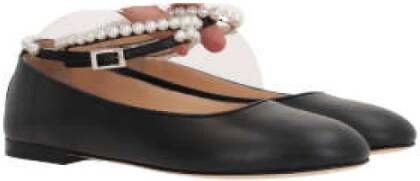 Mach & Mach Zwarte Leren Parelband Ballerina Schoenen Black Dames