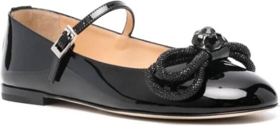 Mach & Mach Zwarte platte schoenen met kristallen strik Black Dames