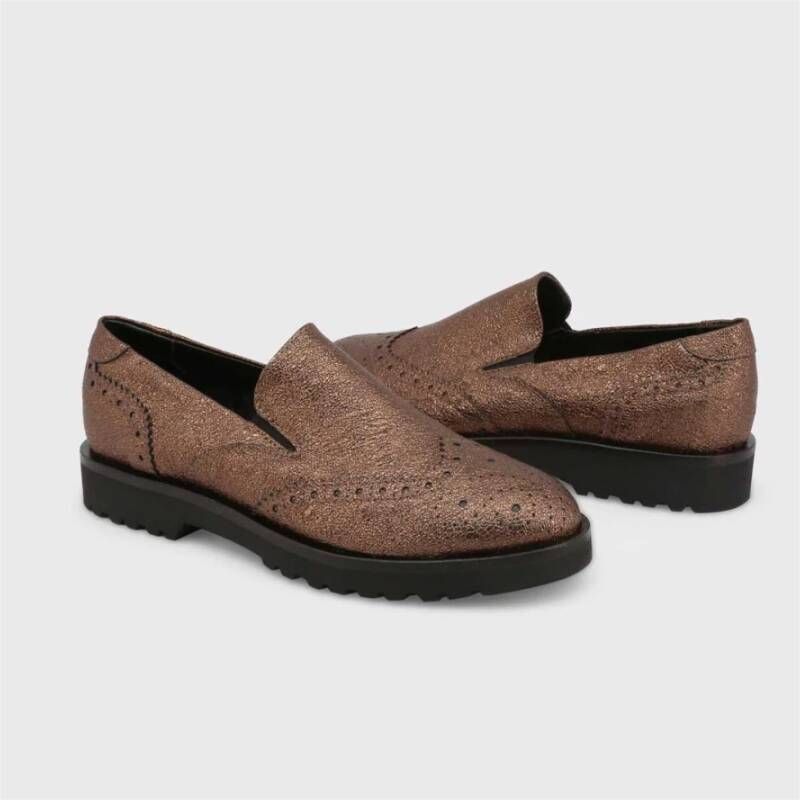 Made in Italia Wingtip Metallic Leren Loafers Brown Dames