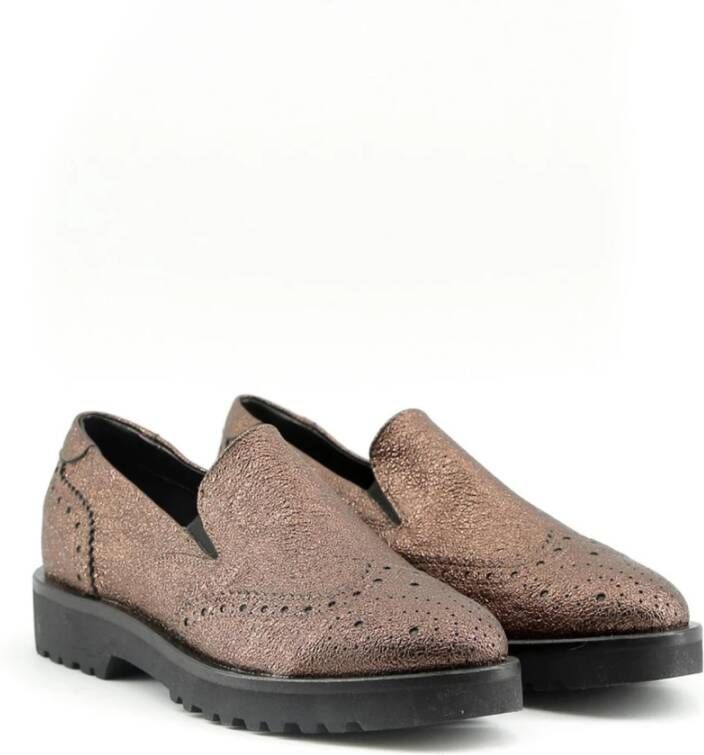 Made in Italia Wingtip Metallic Leren Loafers Brown Dames