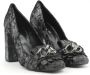 Made in Italia Zwarte Velvet Blokhak Pumps met Ketting Black Dames - Thumbnail 2