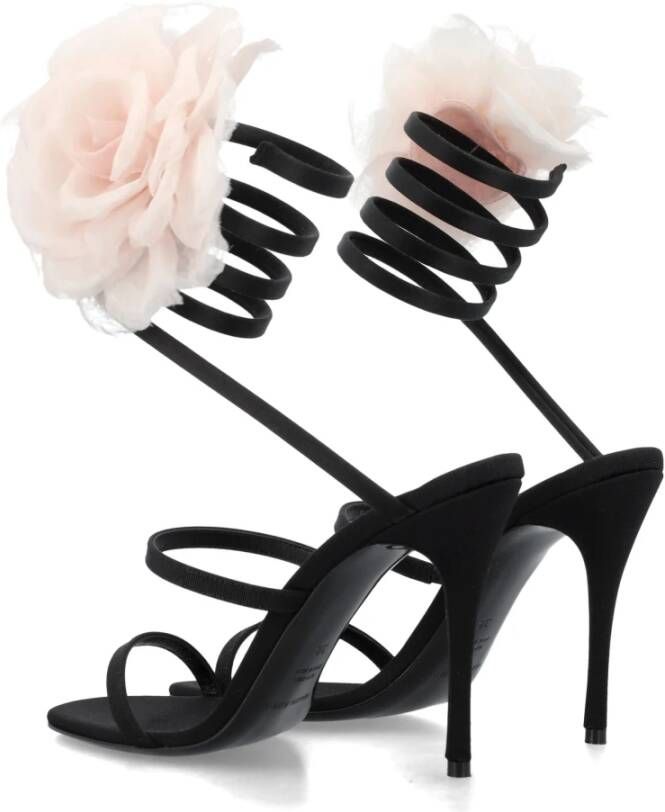 Magda Butrym Zwarte Zijden Organza Bloem Hak Sandalen Black Dames