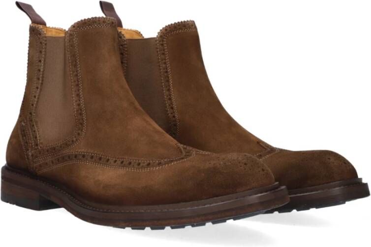 Magnanni Bruine Chelsea Boot met Brogue Perforaties Brown Heren