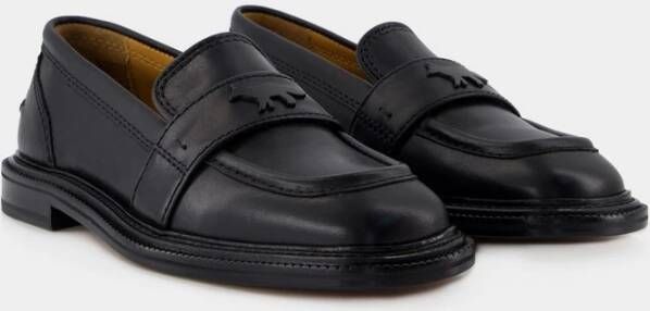 Maison Kitsuné Zwarte Leren Loafers Ronde Neus Black Dames