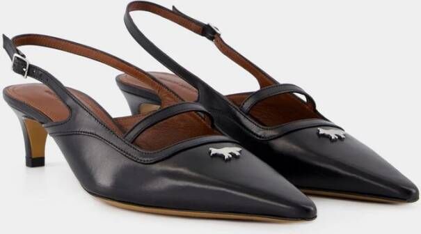 Maison Kitsuné Zwarte Leren Puntige Slingback Schoenen Black Dames