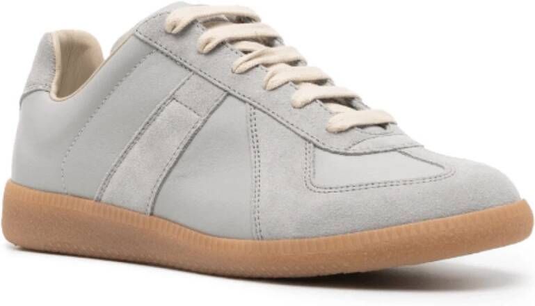 Maison Margiela Blauw-Grijze Leren Sneakers met Handtekening Motief Gray Dames