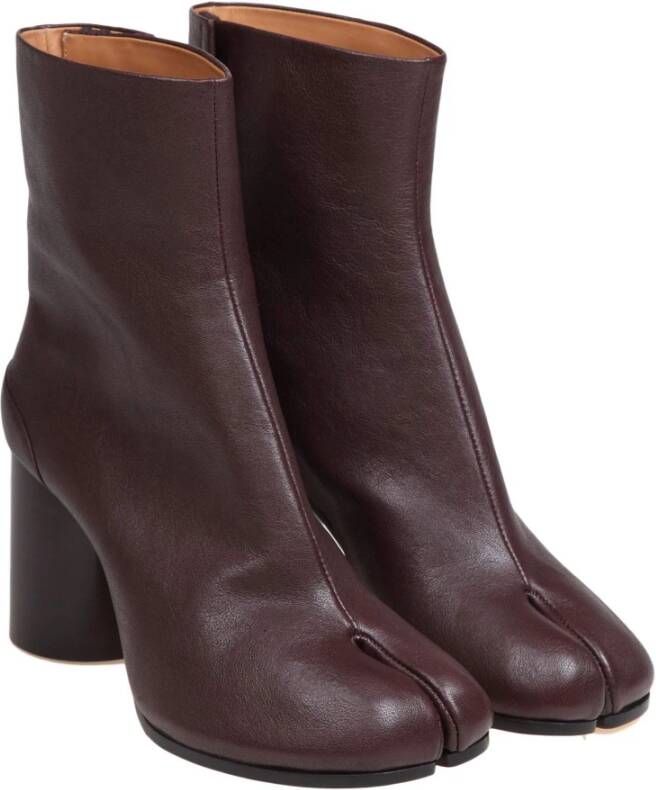 Maison Margiela Bruine Leren Enkellaarzen Ronde Neus Brown Dames