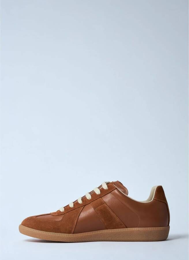 Maison Margiela Italiaanse leren sneakers met suède panelen Orange Heren