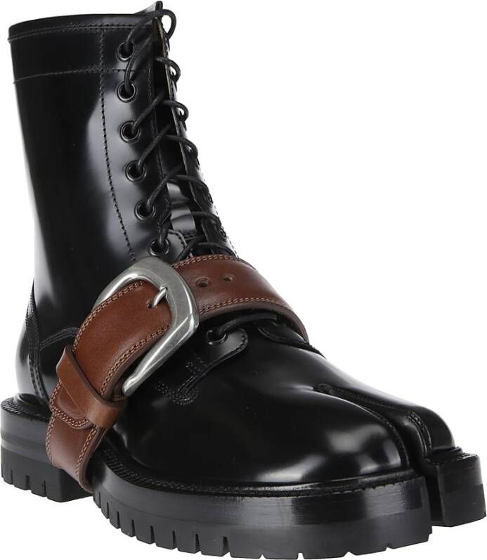 Maison Margiela Leren Gespband Veterschoen Enkellaars Black Dames