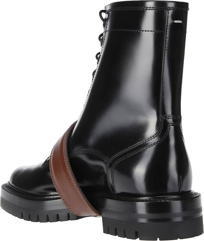 Maison Margiela Leren Gespband Veterschoen Enkellaars Black Dames