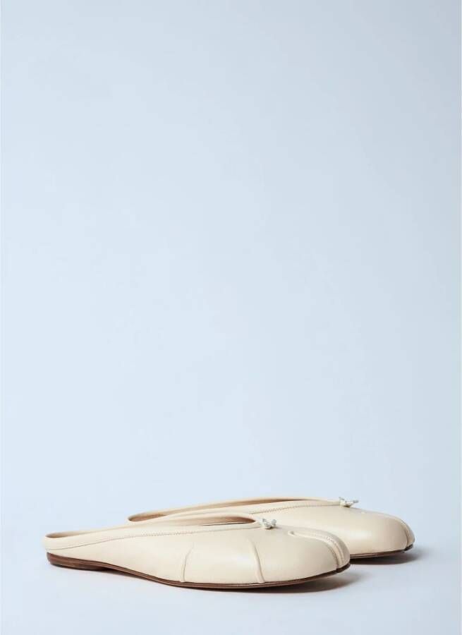 Maison Margiela Strik Detail Leren Ballerina Muiltjes White Dames