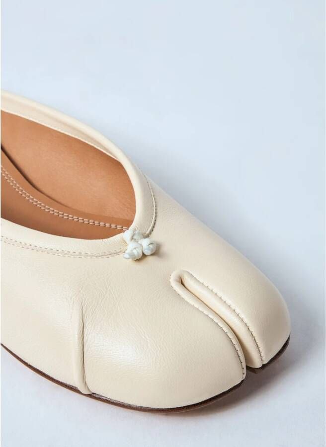 Maison Margiela Strik Detail Leren Ballerina Muiltjes White Dames