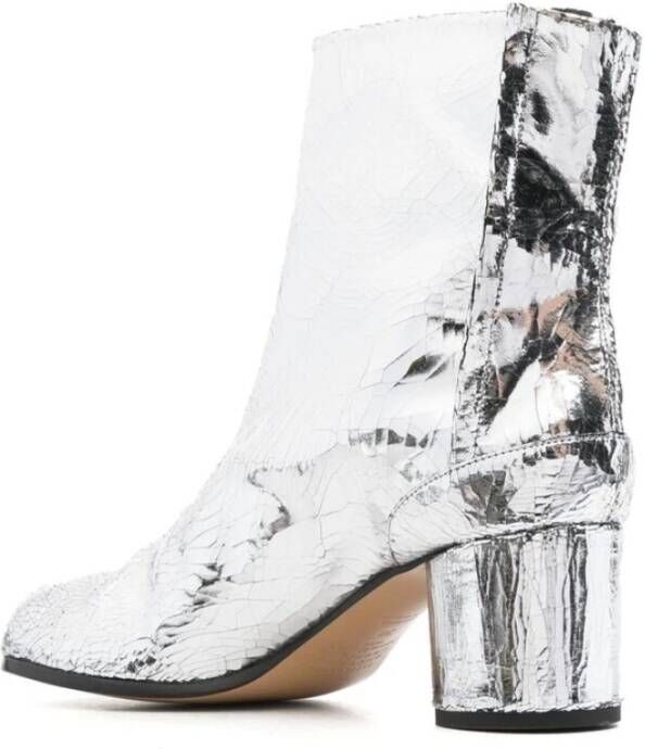 Maison Margiela Zilver-tone Leren Blokhak Enkellaarzen Gray Dames