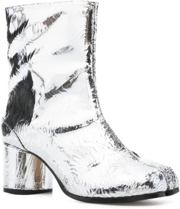 Maison Margiela Zilver-tone Leren Blokhak Enkellaarzen Gray Dames