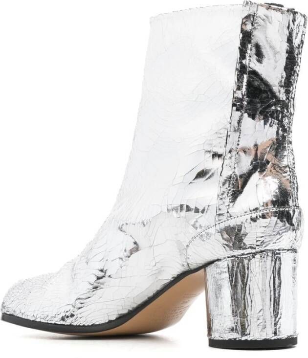 Maison Margiela Zilver-tone Leren Blokhak Laarzen Gray Dames