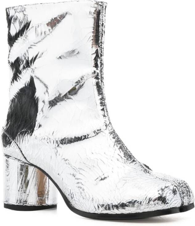 Maison Margiela Zilver-tone Leren Blokhak Laarzen Gray Dames