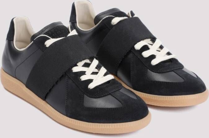 Maison Margiela Zwarte elastische band leren sneakers Black Heren