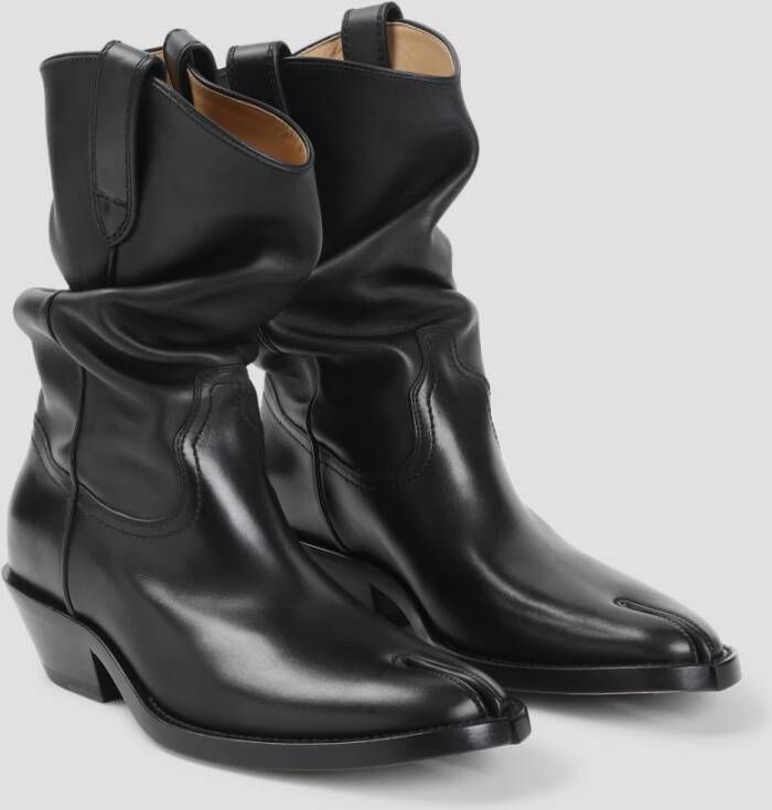 Maison Margiela Zwarte leren enkellaarzen Black Dames