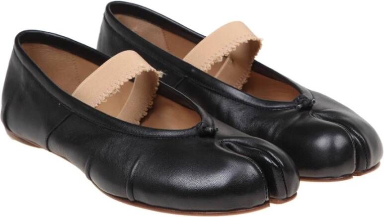 Maison Margiela Zwarte leren Tabi ballerina elastiek Black Dames