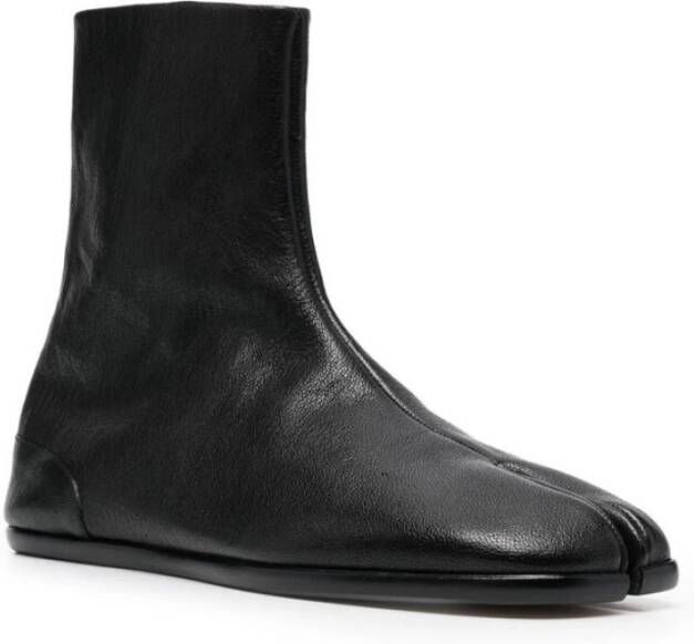 Maison Margiela Zwarte leren Tabi Teen Enkellaarzen Black Heren