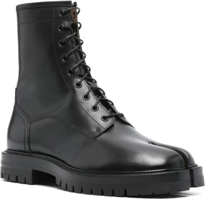 Maison Margiela Zwarte leren Tabi Teen Lace-Up laarzen Black Heren