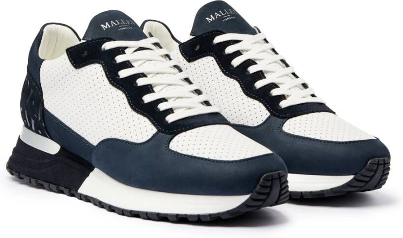 Mallet London Marine Zilver Leren Sneakers Blue Heren