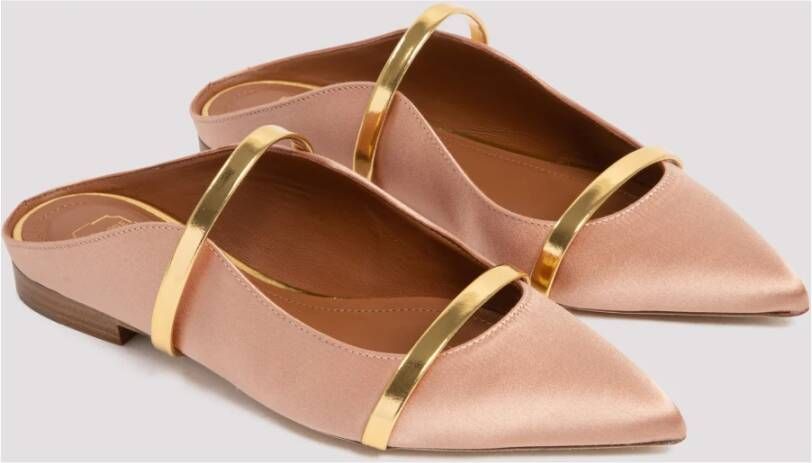 Malone Souliers Blush Gold Zijde Spiegel Leren Platte Schoenen Yellow Dames