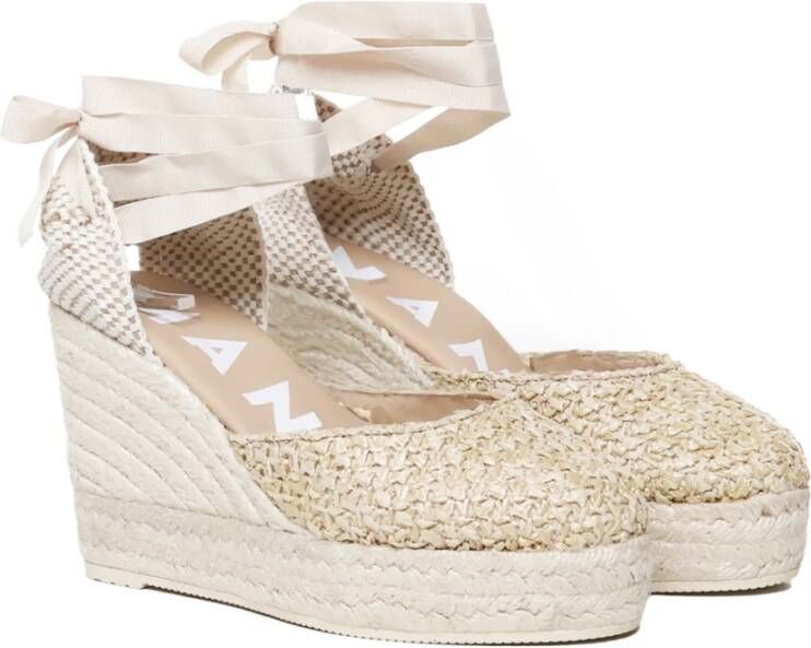 Manebí Beige Espadrilles Sandalen met Enkelveters Beige Dames