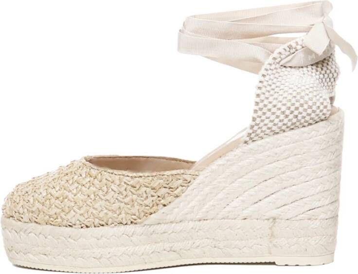 Manebí Beige Espadrilles Sandalen met Enkelveters Beige Dames