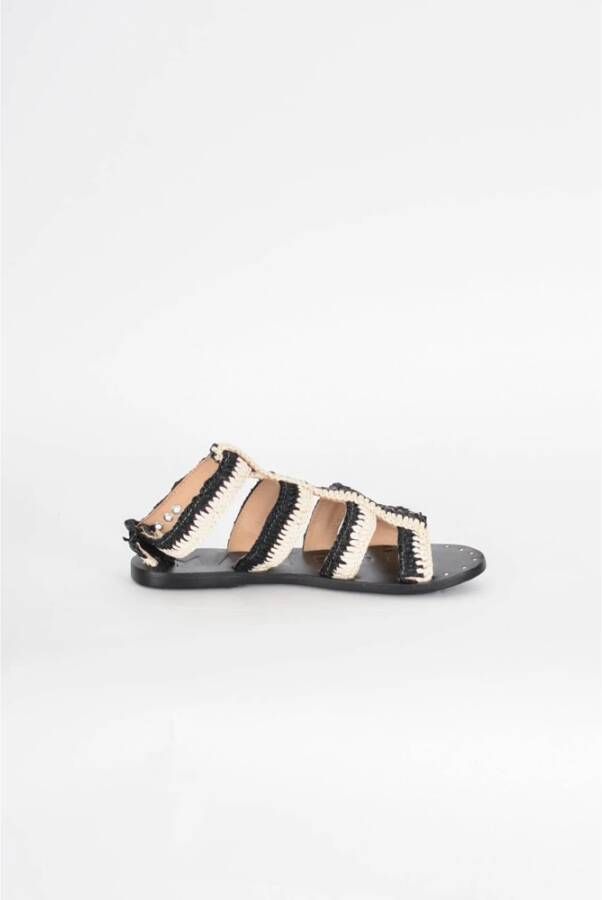 Manebí Raffia Gestreepte Leren Sandalen Black Dames