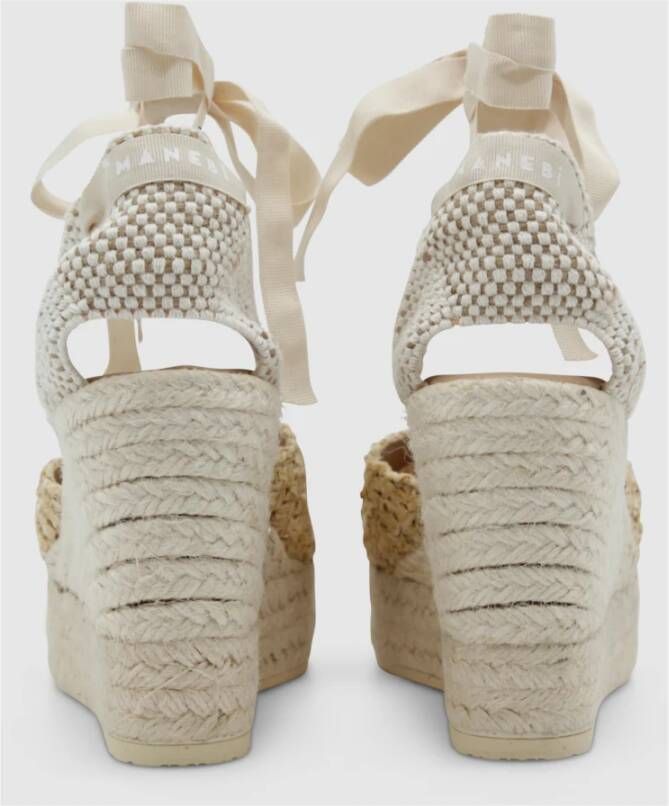 Manebí Raffia Sleehak Sandalen Beige Dames