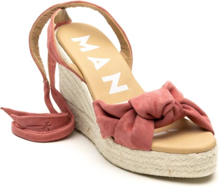 Manebí Stijlvolle Wedge Espadrilles met Knoopdetail Pink Dames