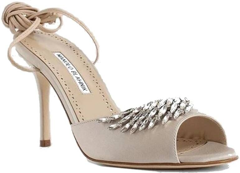 Manolo Blahnik Beige Satijnen Kristal Sandalen Beige Dames