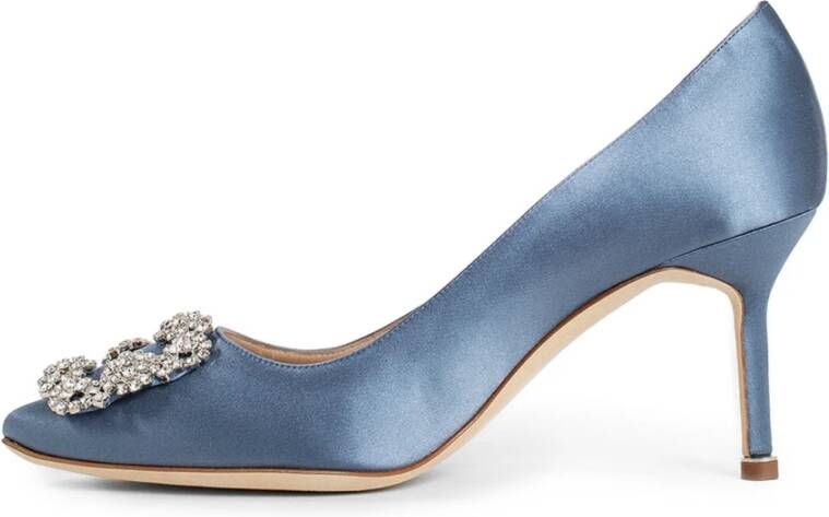 Manolo Blahnik Blauw Satijn Kristal Gesp Stiletto Hak Blue Dames