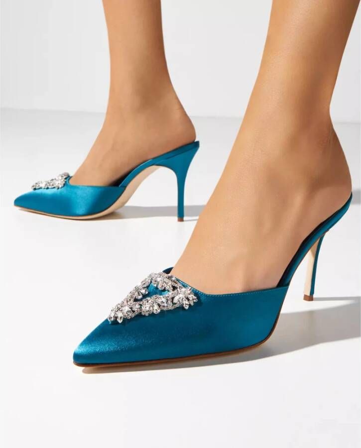 Manolo Blahnik Blauw Turkoois Kristal Sandalen Stijlvol Blue Dames