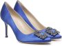 Manolo Blahnik Blauwe Satijnen Décolleté met Kristallen Gesp Blue Dames - Thumbnail 2