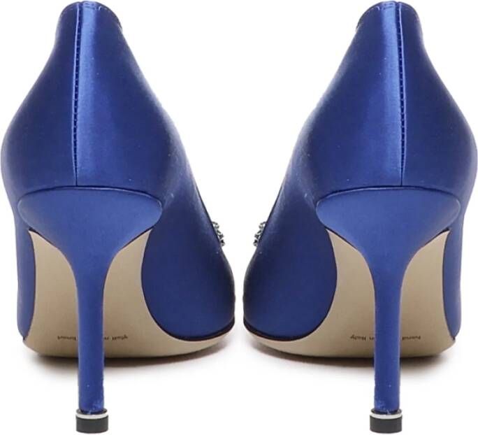 Manolo Blahnik Blauwe Satijnen Kristal Gesp Hak Pumps Blue Dames