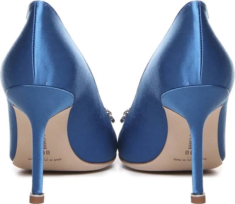 Manolo Blahnik Blauwe Satijnen Kristal Gesp Hak Pumps Blue Dames