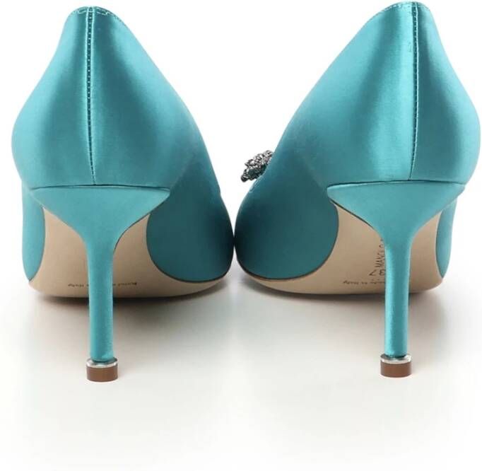 Manolo Blahnik Blauwe Satijnen Kristal Gesp Hakken Blue Dames