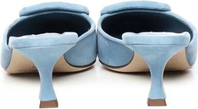 Manolo Blahnik Blauwe Suède Kitten Heel Muiltjes Blue Dames