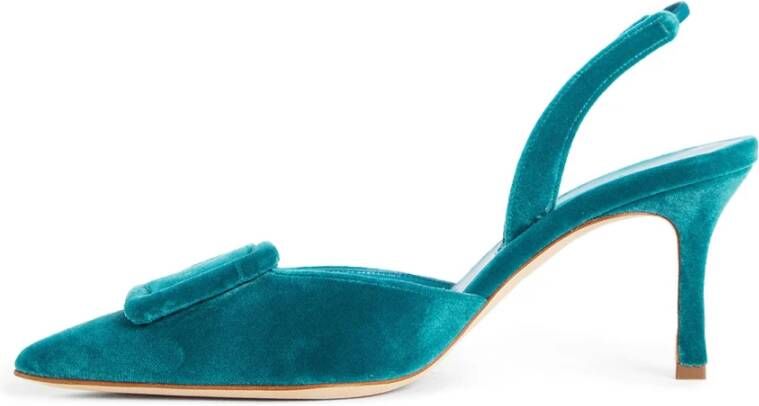 Manolo Blahnik Blauwe Velvet Slingback Stiletto Hakken Blue Dames