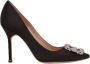 Manolo Blahnik Zwarte Satijnen Pumps met Amandelvormige Neus Black Dames - Thumbnail 2