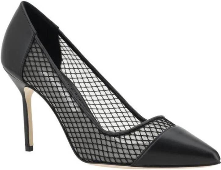 Manolo Blahnik Elegante Leren Mesh Stiletto Pumps Black Dames