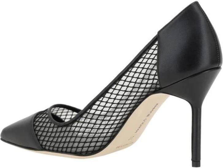 Manolo Blahnik Elegante Leren Mesh Stiletto Pumps Black Dames